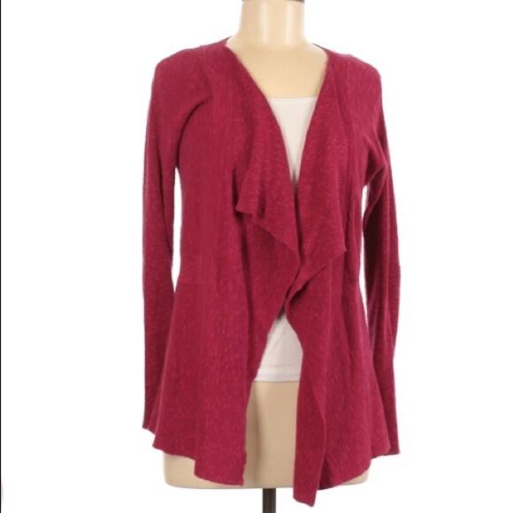 Eileen Fisher Pink Linen Open Front Cardigan Sweater Womens S Ruffled Open Front - Picture 1 of 6